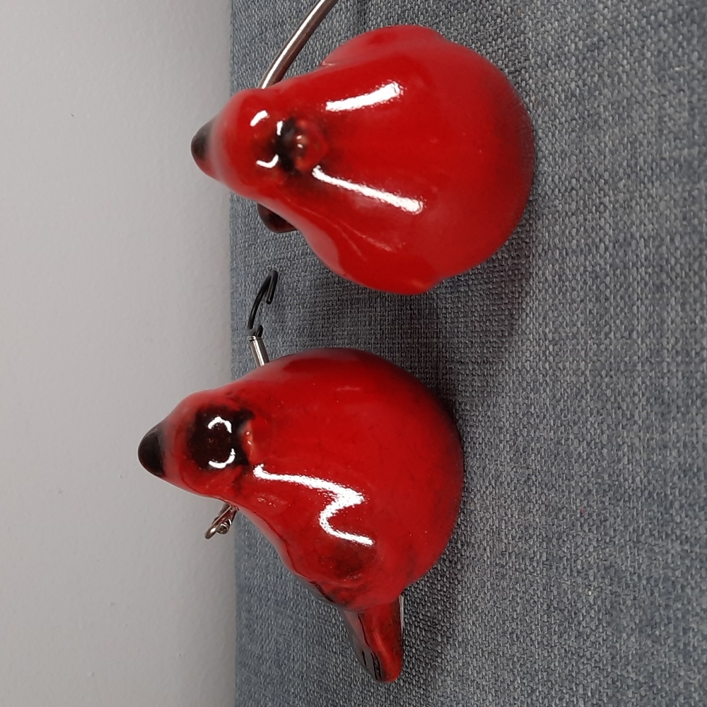 Cardinal Ornament Hanging Indoor Outdoor Garden Painted Ceramic Spring